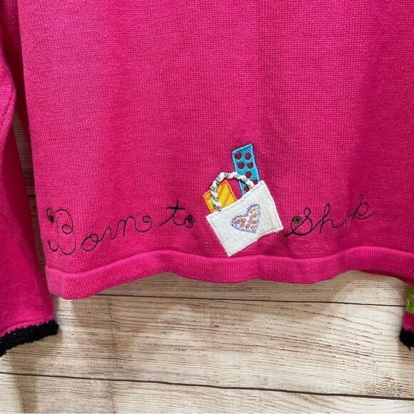 VINTAGE BEREK BORN TO SHOP EMBROIDERED AND EMBELLISHED SWEATER IN‎ PINK - Picture 11 of 11